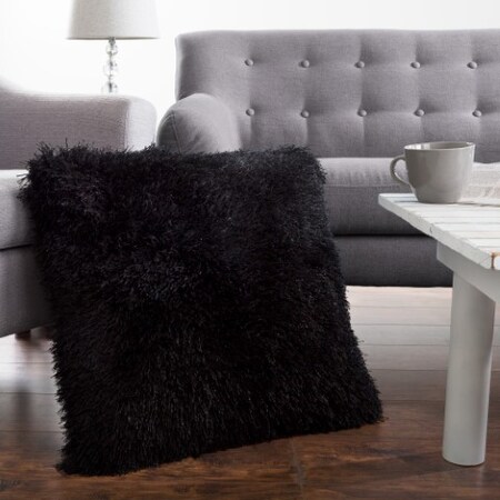 Hastings Home Oversized Floor or Throw Pillow Square Luxury Faux Fur Glam Decor Cushion for Home (Black) 110031IXH
